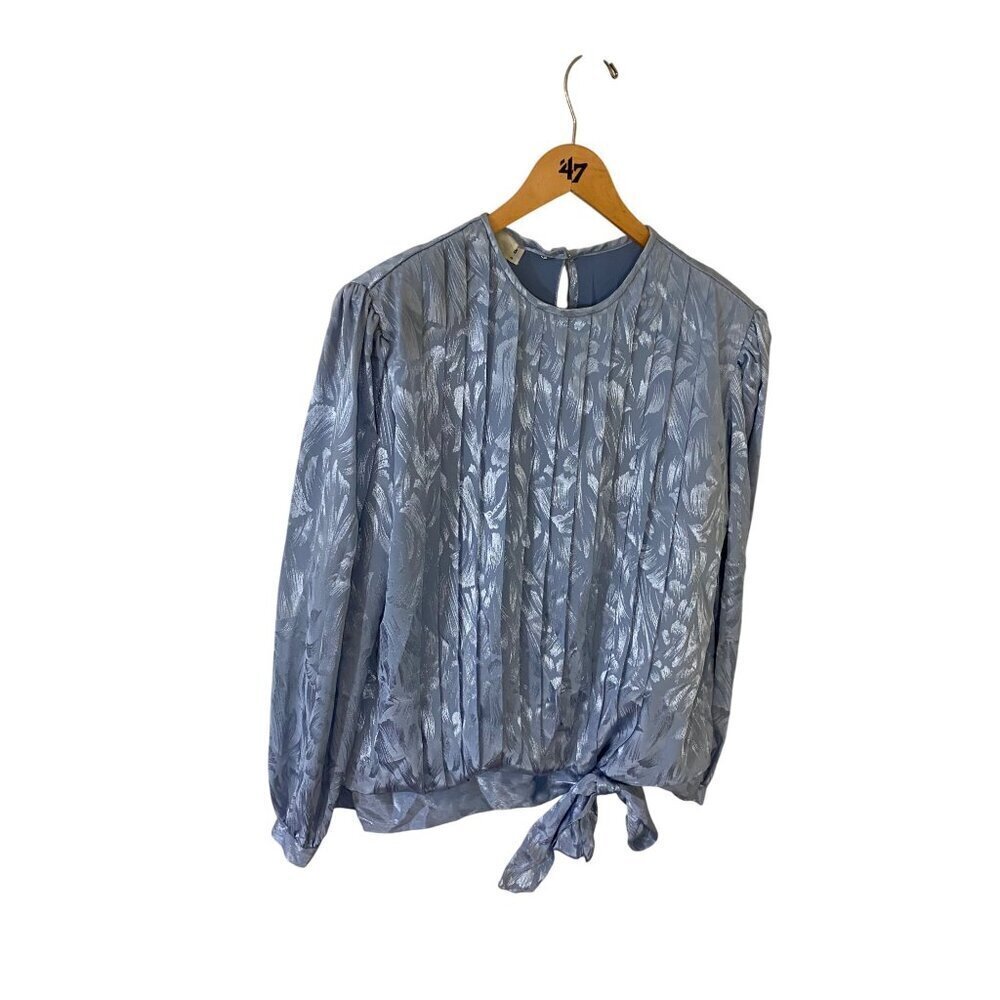 Vintage In The Mood Women's Blue Long Sleeve Pleated Blouse - 18